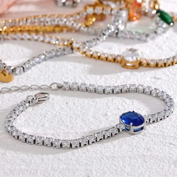 Tennis Blue Diamond Crystal Stainless Steel Waterproof Bracelet - Picture 1 of 6